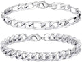 2 Pcs Chain Bracelet 925 Sterling Silver Bracelet for Men 7-9Inch Figaro Rope Cuban Link Bracelet Set for Men Husband