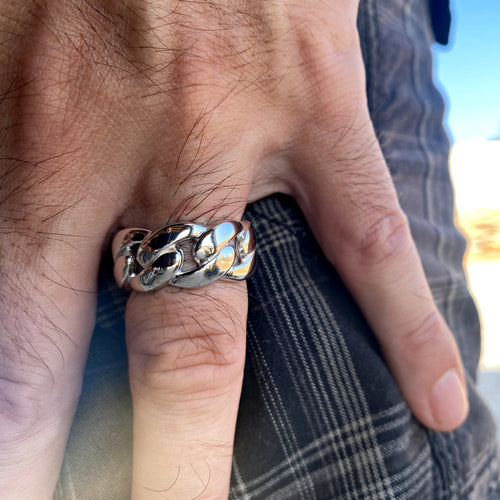 Mens Real Solid 925 Sterling Silver Ring Miami Cuban Link Heavy Pinky 11MM Thick