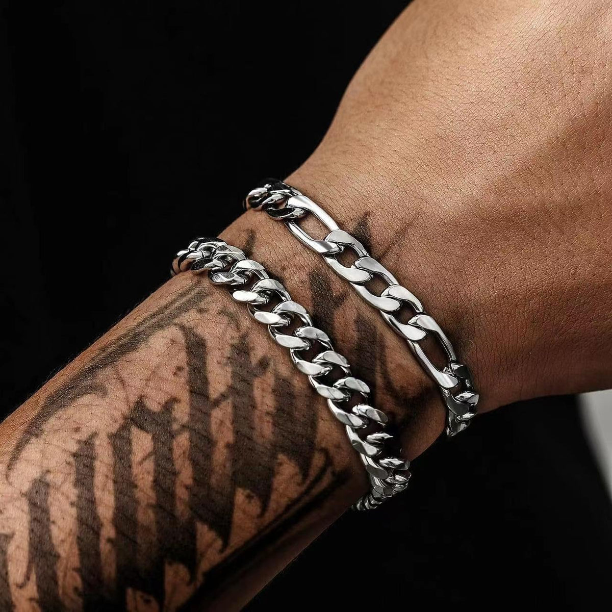 2 Pcs Chain Bracelet 925 Sterling Silver Bracelet for Men 7-9Inch Figaro Rope Cuban Link Bracelet Set for Men Husband