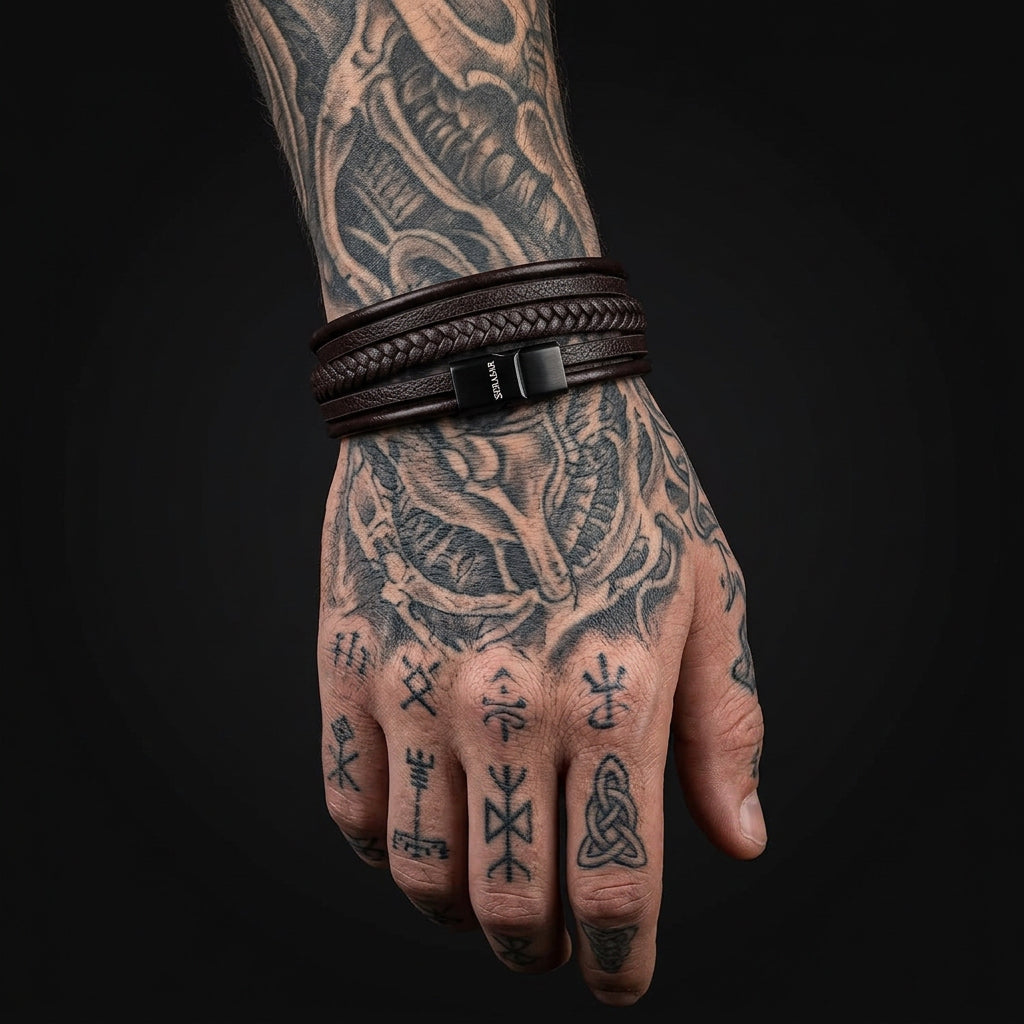 Men'S Leather Bracelet [Braid], Black & Brown, Various Lengths